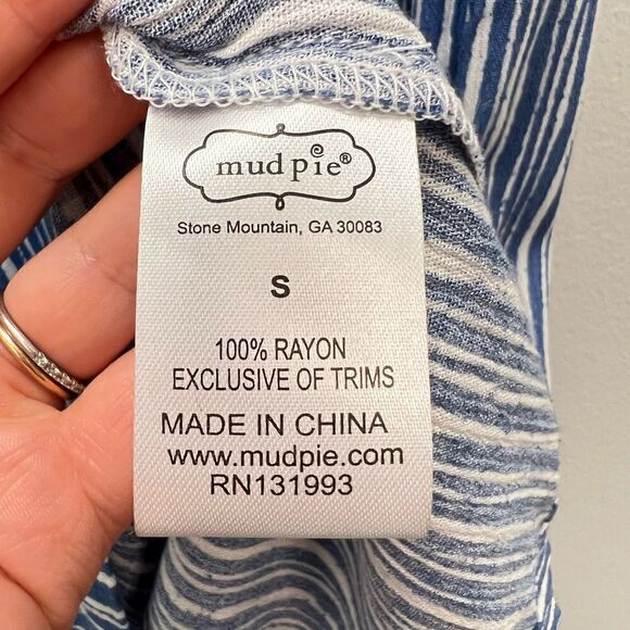 Mud Pie Rayon Striped Blue Jumpsuit Flutter Sleeves NWOT Size S - Picture 10 of 11